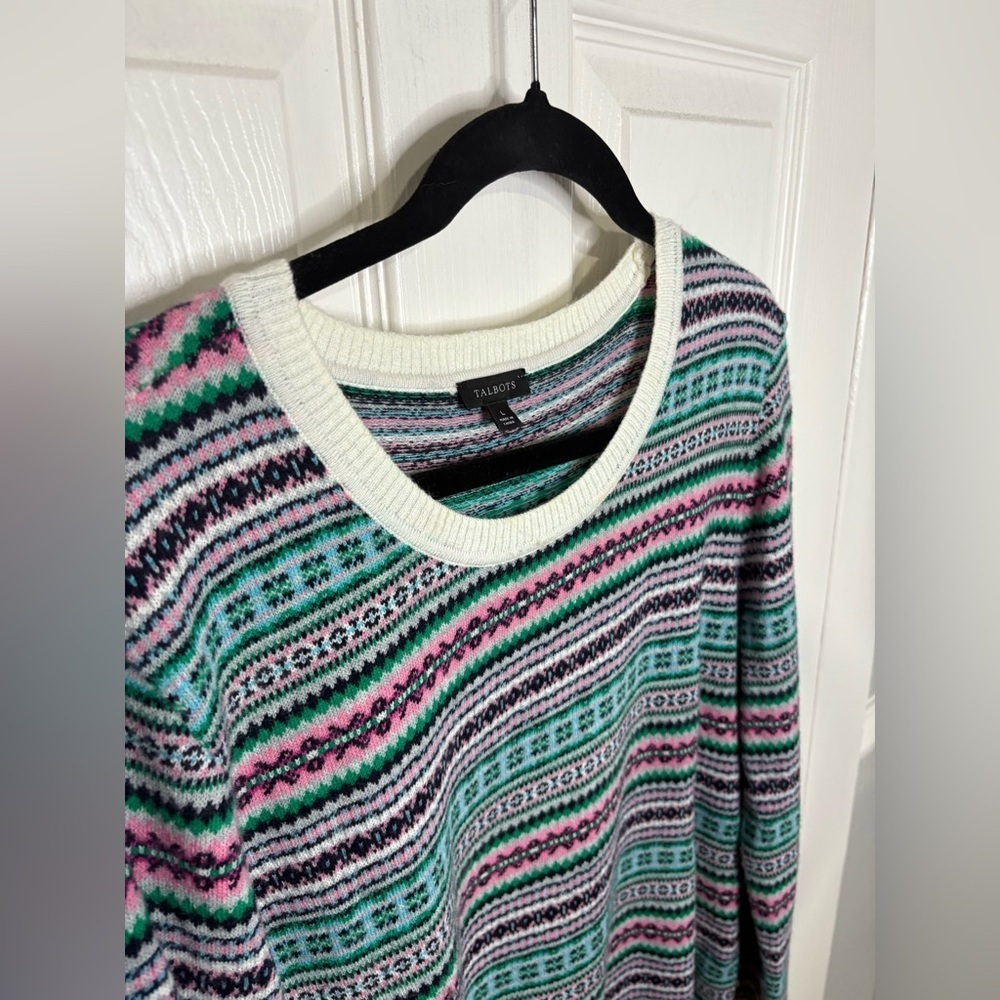Talbots Fair Isle Lambswool Blend Sweater | Multicolor Striped Pattern | Size L - Picture 3 of 10